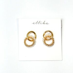 Ettika 18k Gold Plated Pearl Linked Hoop Earrings